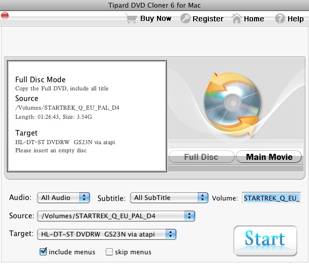 Tipard DVD Cloner 6 for Mac 6.0 : Main window