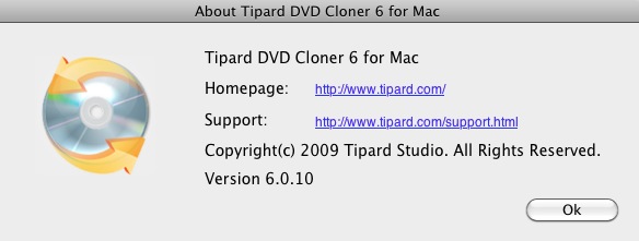 Tipard DVD Cloner 6 for Mac 6.0 : About window