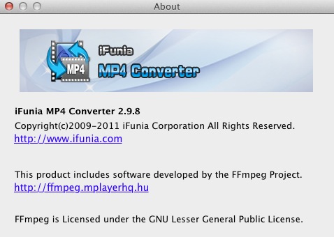 iFunia MP4 Converter 2.9 : About window