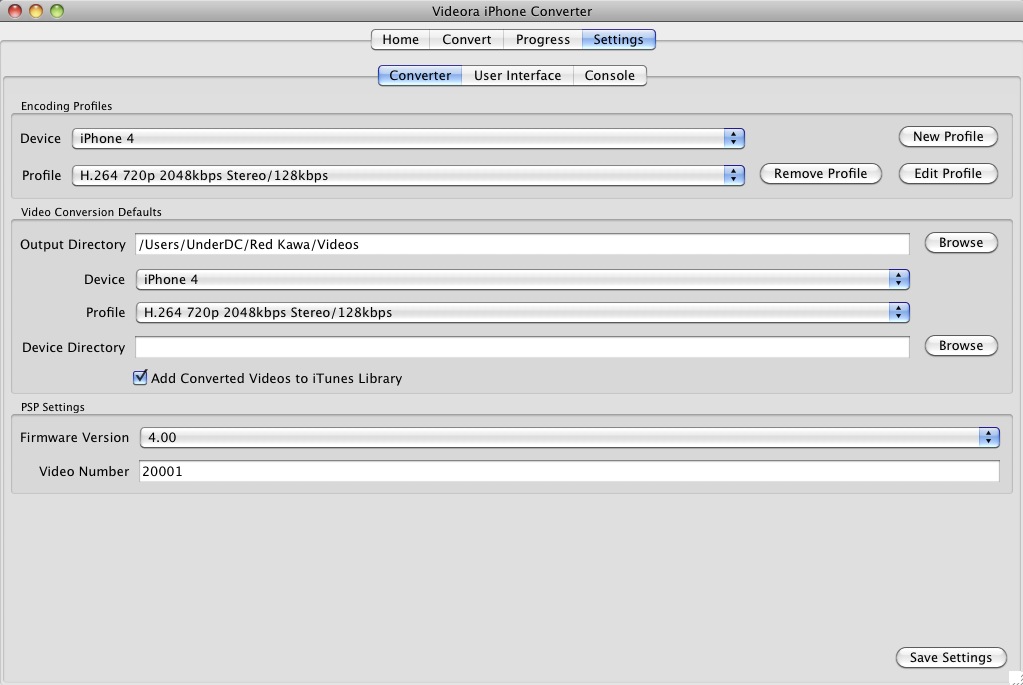 Videora iPhone Converter 6.0 : Settings