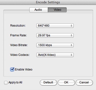 uSeesoft Total Video Converter 2.0 : Encode settings