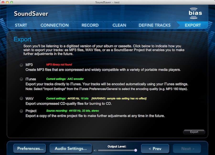 SoundSaver 1.0 : Export Options
