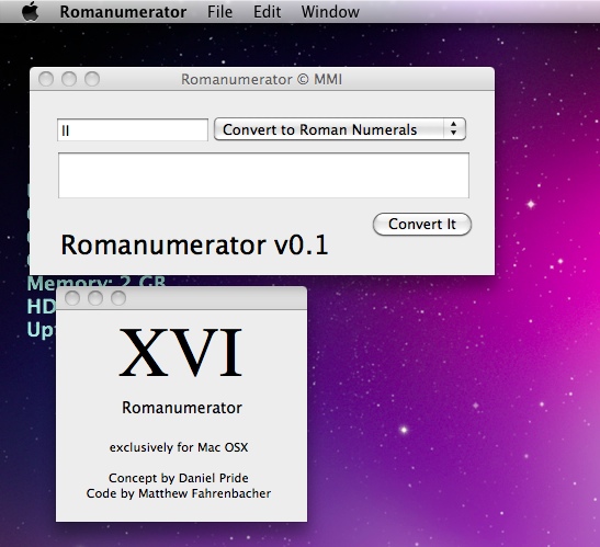 Romanumerator 0.1 : Main window