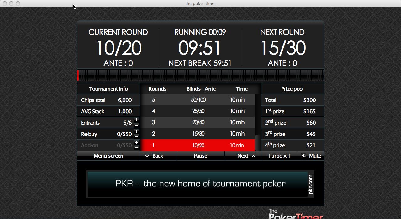 The Poker Timer 0.6 : Main window