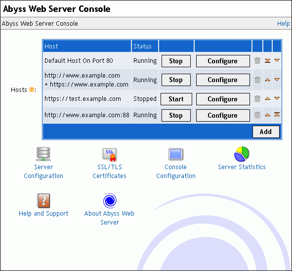Abyss Web Server 2.7 : Main window