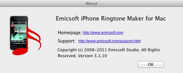Emicsoft iPhone Ringtone Maker for Mac 3.1 : About window