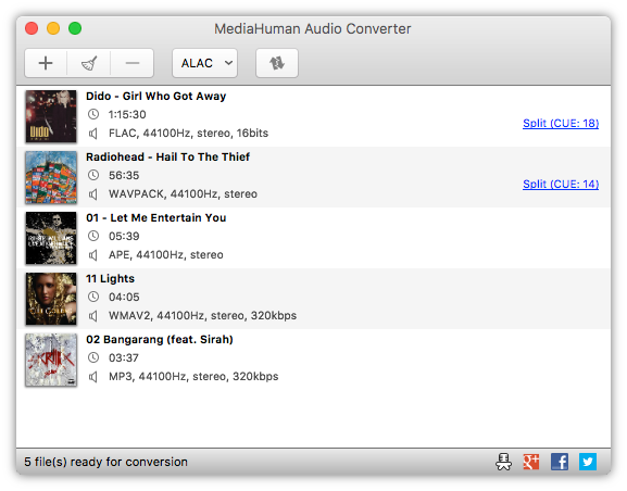 MediaHuman Audio Converter 1.9 : main window