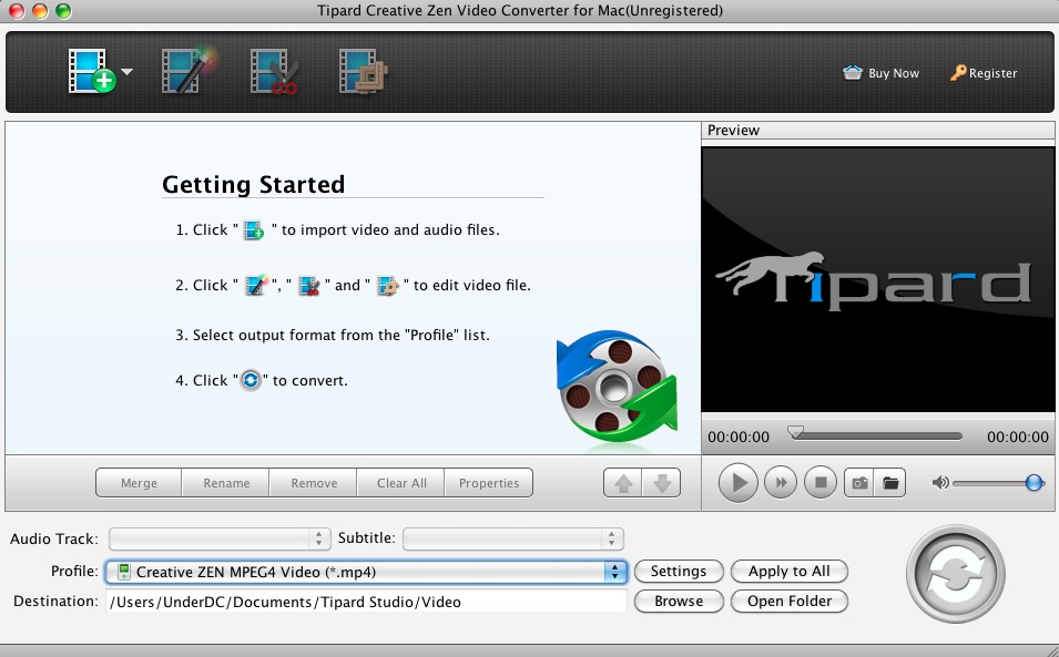 Tipard Creative Zen Video Converter for Mac 3.6 : Main window