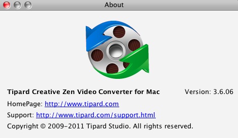 Tipard Creative Zen Video Converter for Mac 3.6 : About window