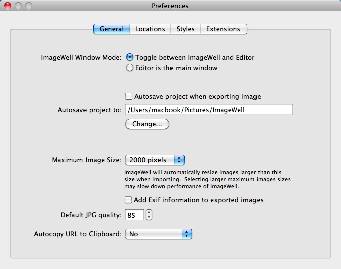 ImageWell : Preference window