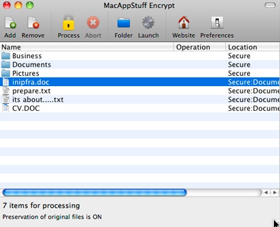 MacAppStuff Encrypt 1.0 : Main windows