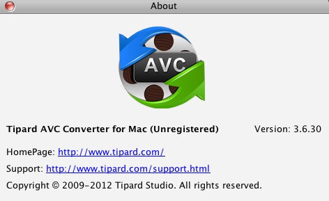 Tipard AVC Converter for Mac 3.6 : About window