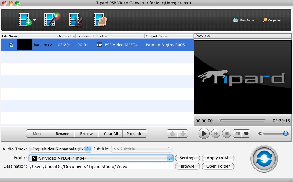 Tipard PSP Video Converter for Mac 3.6 : Main window