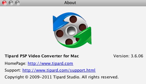 Tipard PSP Video Converter for Mac 3.6 : About window