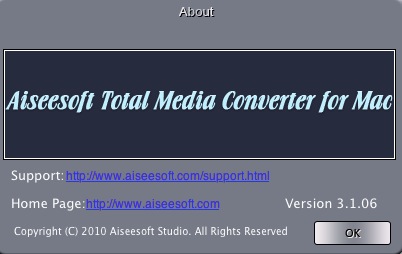 Aiseesoft Total Media Converter 3.1 : About window