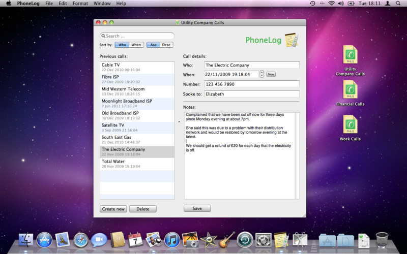 PhoneLog 1.4 : PhoneLog screenshot