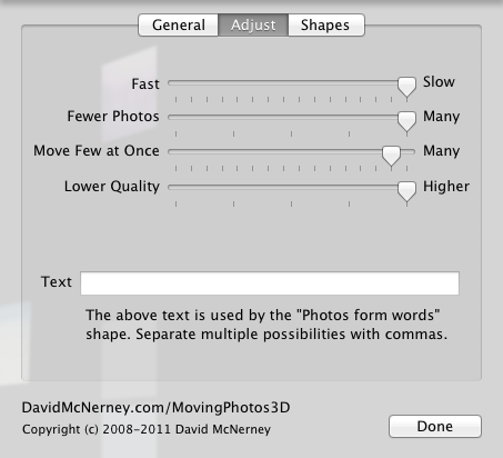 MovingPhotos3D 1.1 : Adjustments