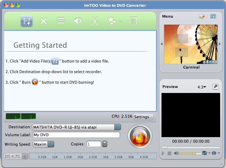 ImTOO Video to DVD Converter 6.0 : Main Window