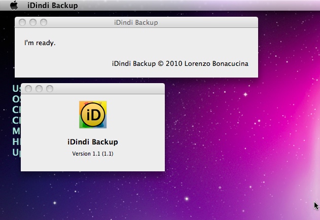 iDindi Backup 1.1 : Main window
