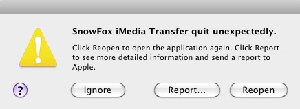 SnowFox iMedia Transfer 1.1 : Crash