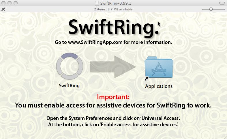 SwiftRing 0.9 : Main window