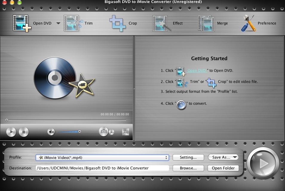 Bigasoft DVD to iMovie Converter 3.1 : Main window