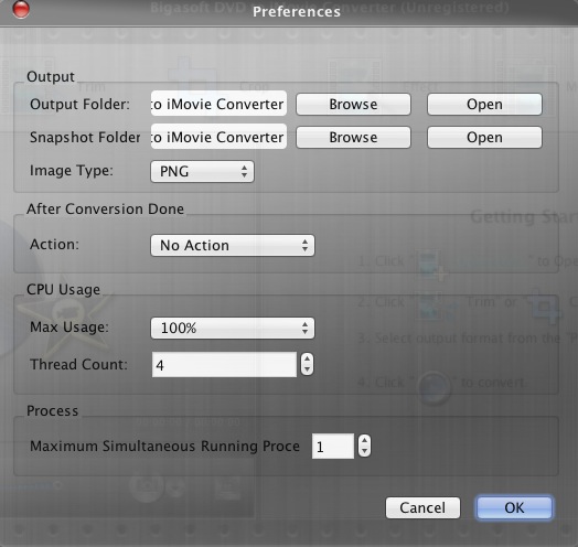 Bigasoft DVD to iMovie Converter 3.1 : Preferences