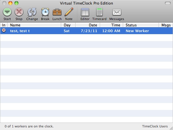 Virtual TimeClock Pro 11.0 : Main window
