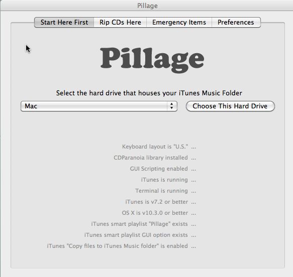 Pillage 1.2 : Main window