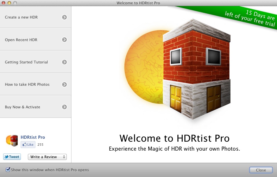 HDRtist Pro 1.0 : Welcome screen