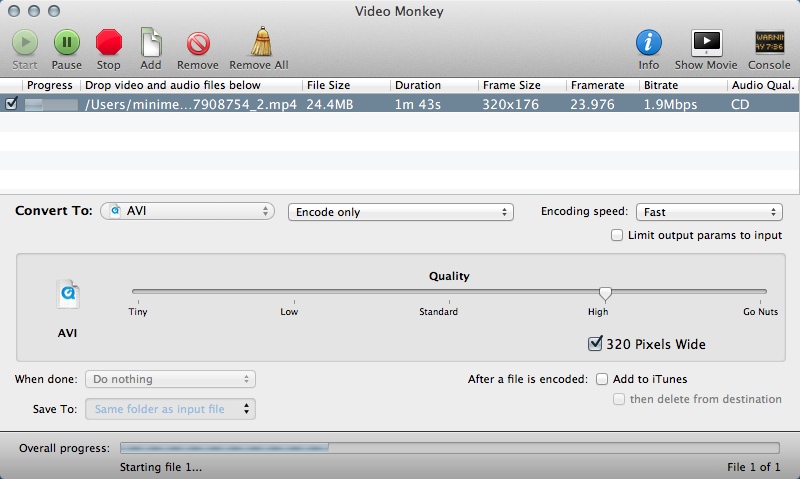 VideoMonkey 0.1 : Converting Video