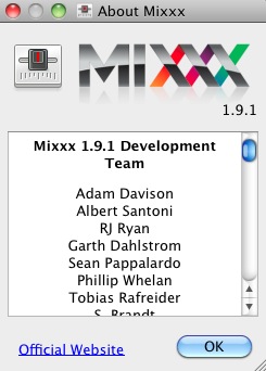 Mixxx 1.9 : About window
