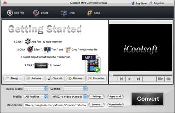 iCoolsoft MP4 Converter for Mac 3.1 : Program window