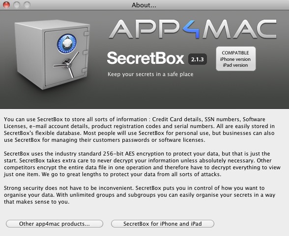 SecretBox 2.1 : About window