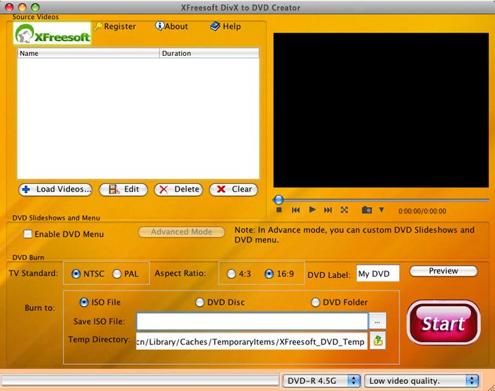 XFreesoft DivX to DVD Creator 2.3 : General view