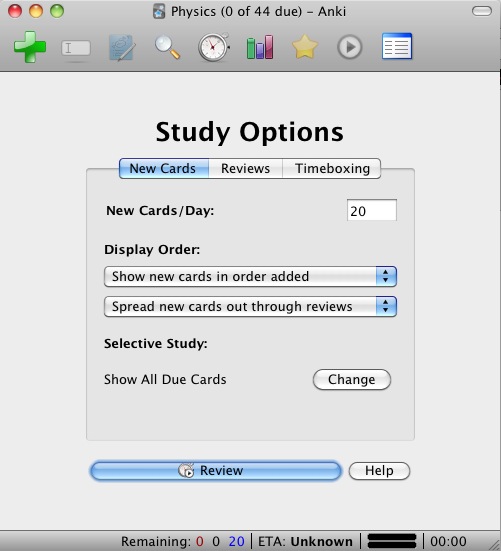 Anki 1.2 : Study options