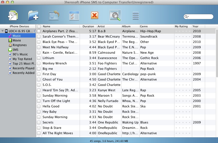 3herosoft iPhone SMS to Computer Transfer 4.1 : Music list