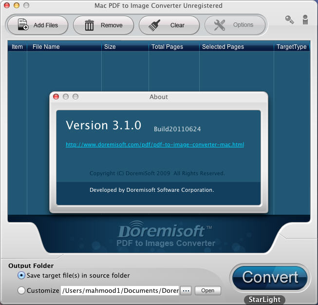 Doremisoft Mac PDF to Image Converter 3.1 : Main Window