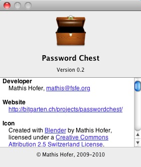 Password Chest 0.2 : About window