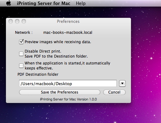 iPrinting Server for Mac 1.0 : Main window