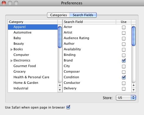 Mac Amazon Browser 1.6 : Preferences