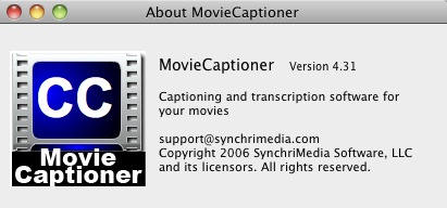 MovCaptioner 4.3 : About window