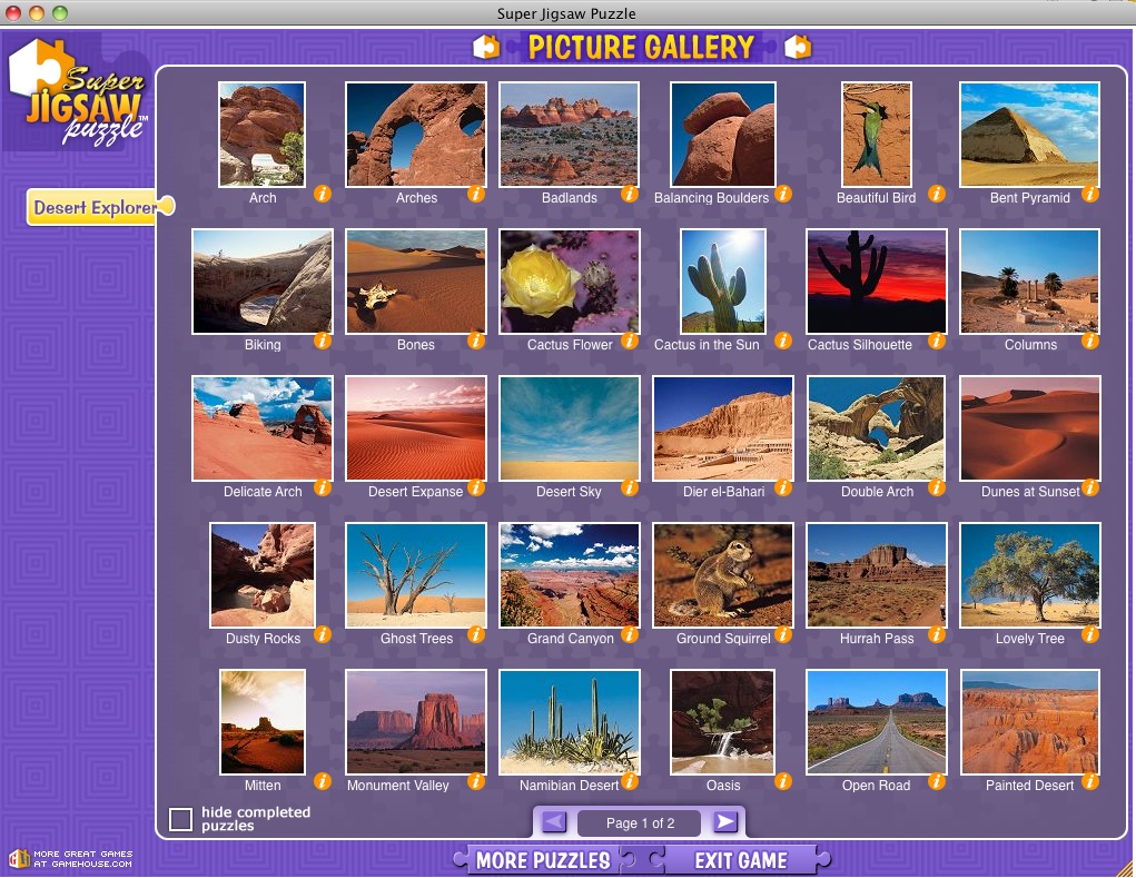 Super Jigsaw Desert Explorer 1.3 : Main menu