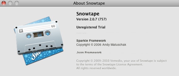 Snowtape : About window