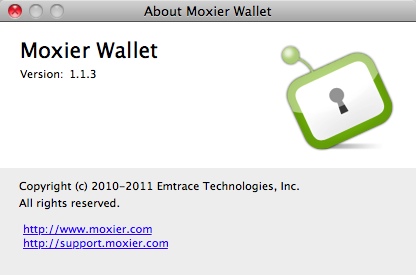 Moxier Wallet 1.1 : About window