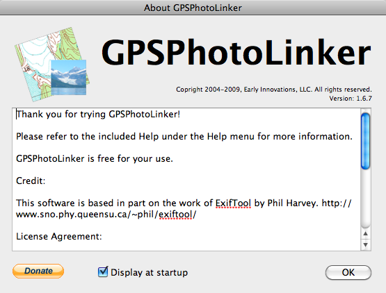 GPSPhotoLinker 1.6 : Program version
