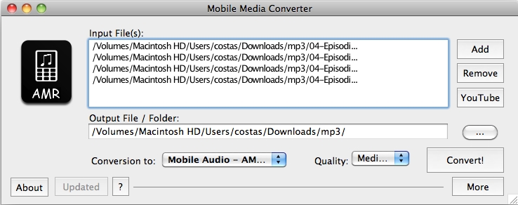 Mobile Media Converter 1.5 beta : Main Window