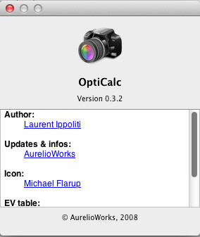 OptiCalc 0.3 : About Window