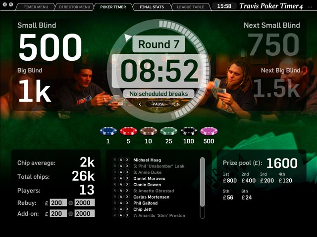 Travis Poker Timer 4.1 : Main Interface