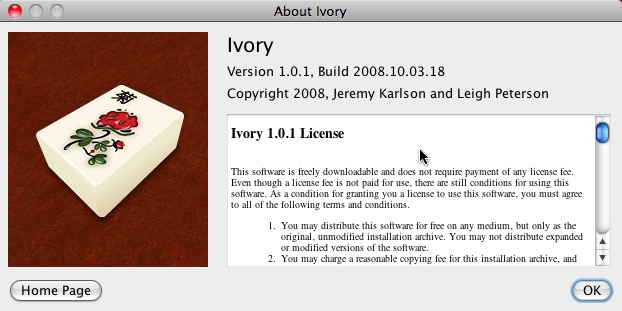 Ivory 1.0 : About Window